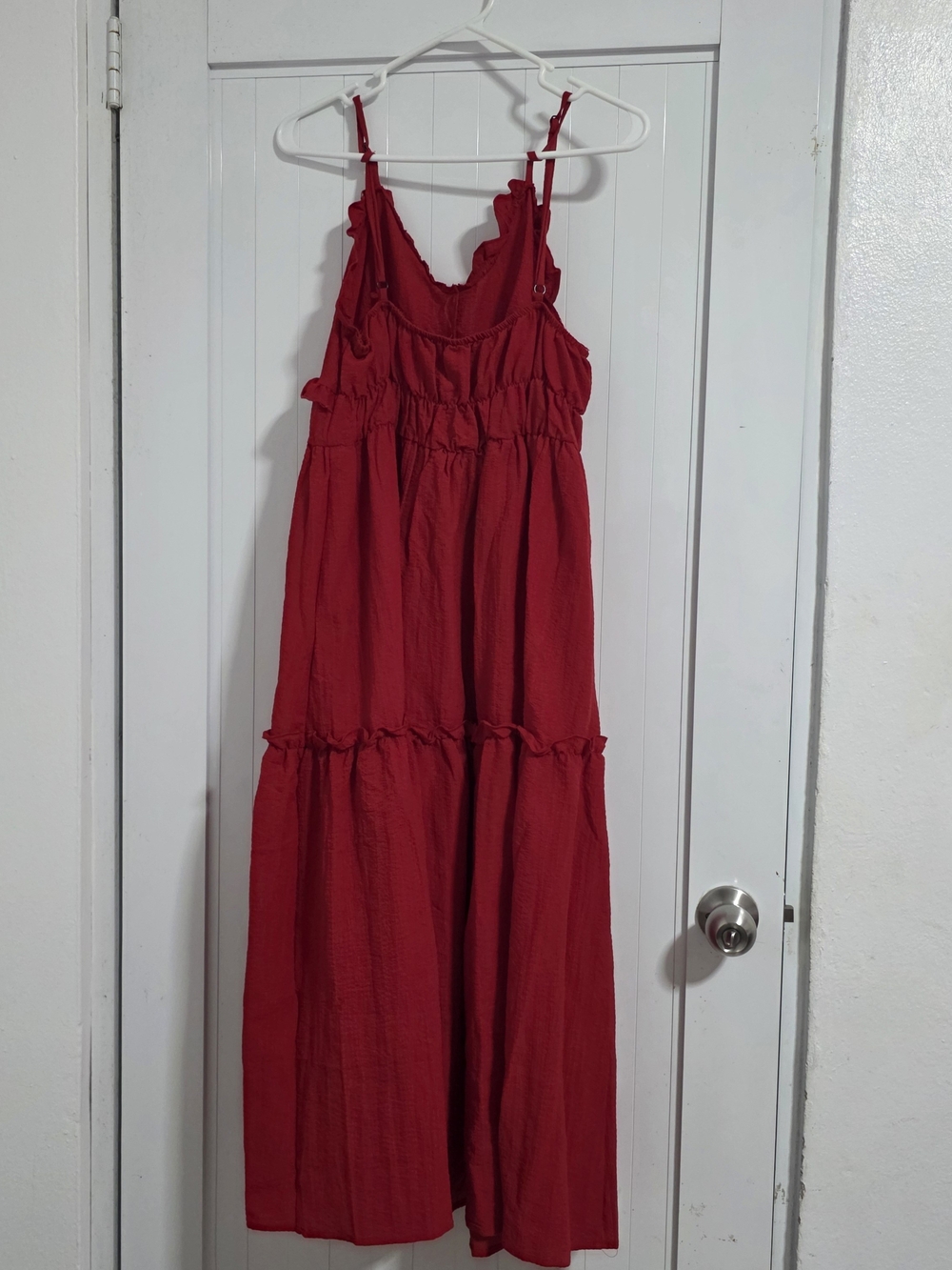 Woman Red Ruffle Dress - Picture 3 of 5